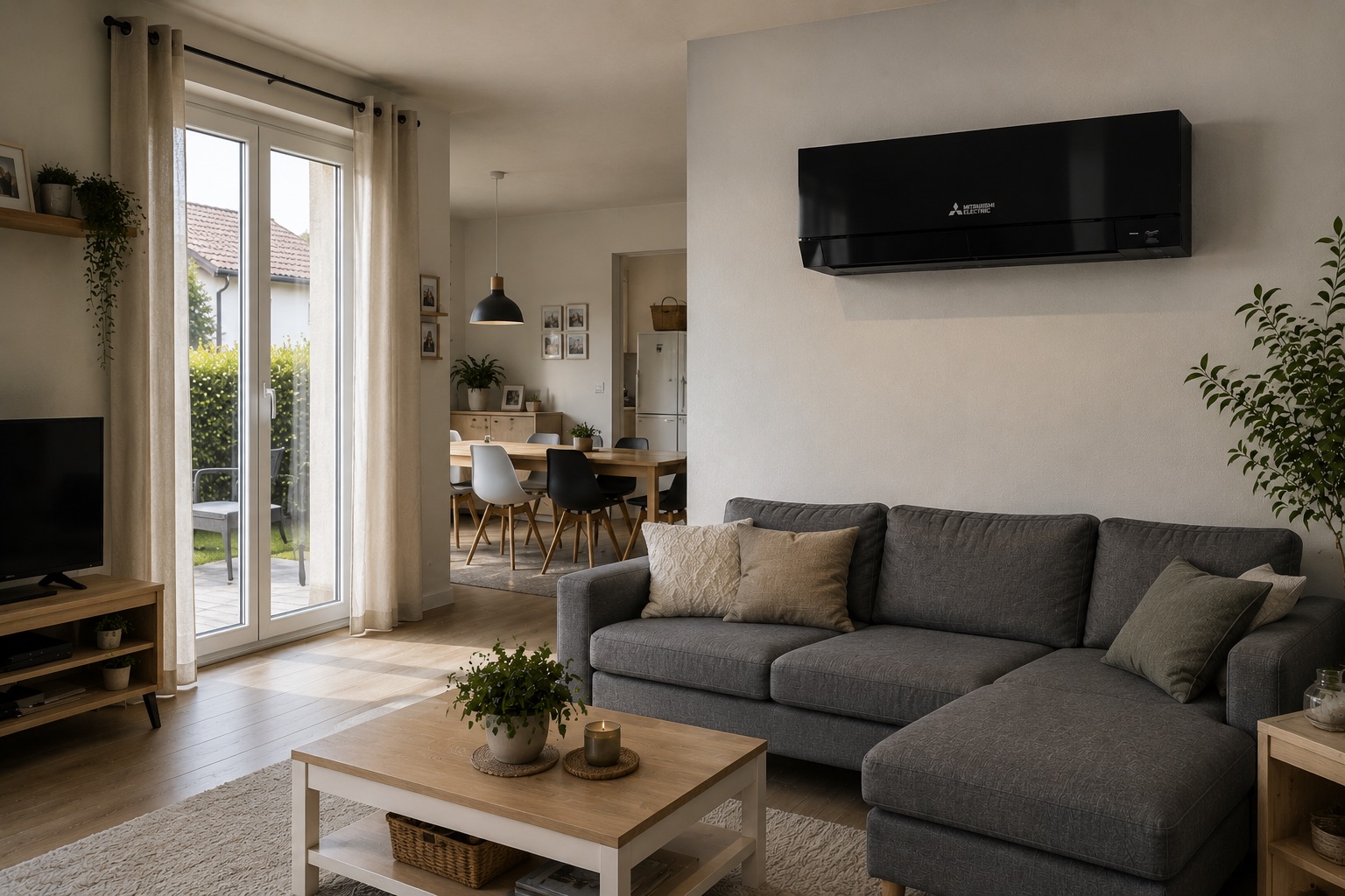 Unité extérieure de climatisation installée le long d'une maison