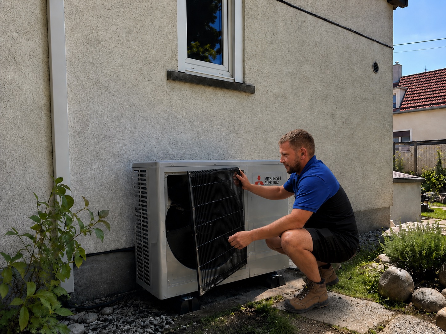 Technicien réalisant la maintenance d'une pompe à chaleur